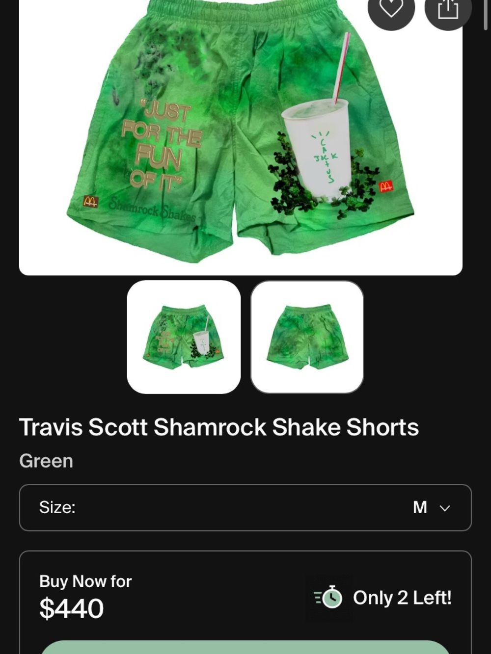Cactus Jack by Travis Scott Green Shamrock Shake Athletic Shorts